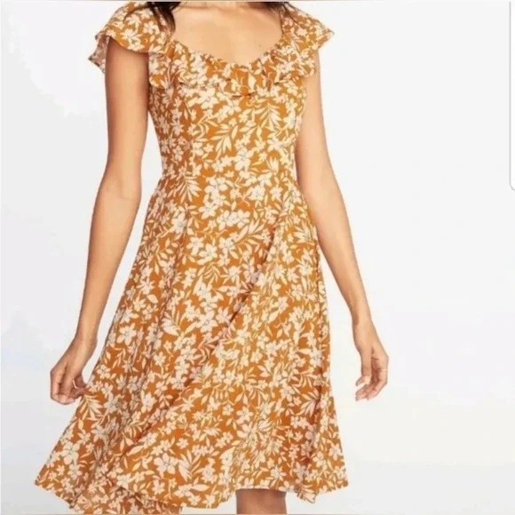 Old Navy Cami fit & Flare Ditsy Floral yellow Ruffle Fit & Flare dress M Spring - Picture 3 of 10